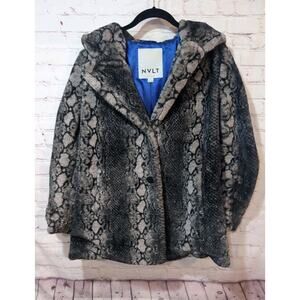 NVLT Coat Large Snake Print Faux Fur Jacket Hooded
